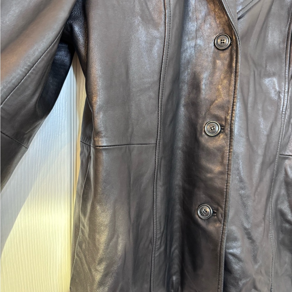 Brown Leather Button-Front Jacket - image 4